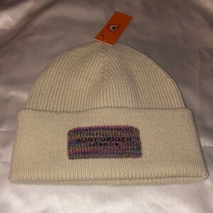 Kurt Geiger Knit Cuffed Beanie Color Bone With Rainbow Logo Accent OS NWT